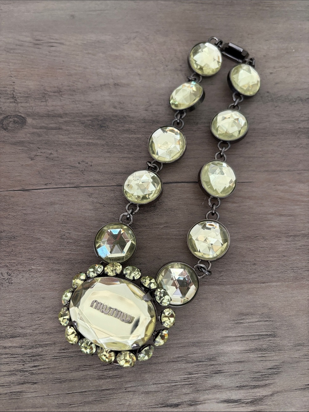 Miu Miu Yellow Green Crystal Statement bracelet with box